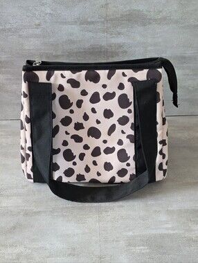 Fit + Fresh Stylish Leopard Print Insulated Lunch Bag Zipper Closure.